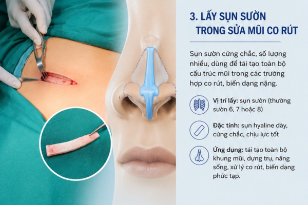 Dùng sụn sườn nâng mũi